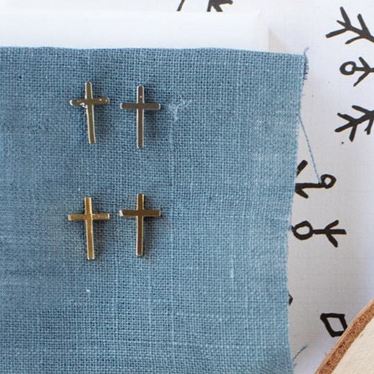 14k Gold or Sterling Silver Cross Post Stud Earring