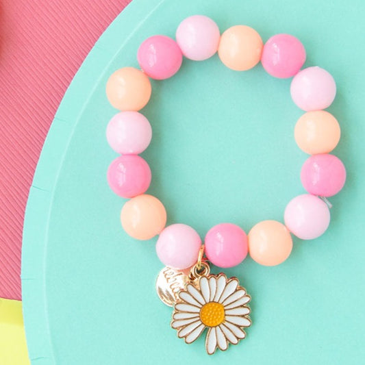 Children’s Stretch Beaded Bracelet with White Enamel Daisy Charm