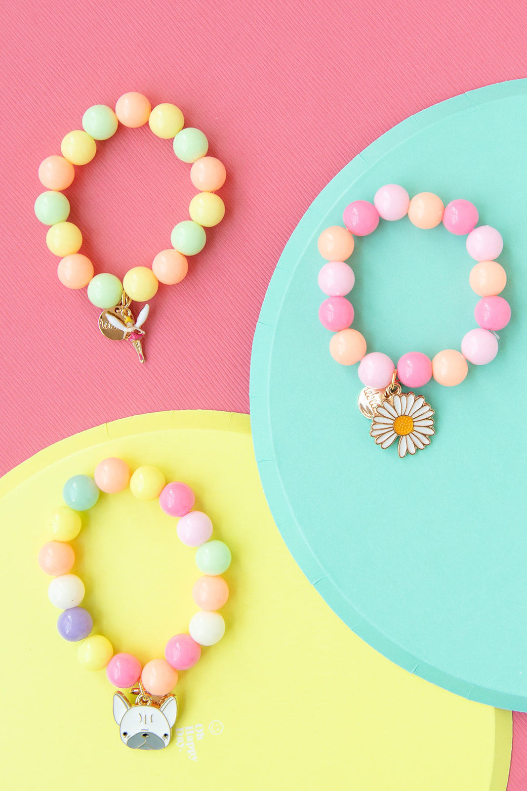 Children’s Stretch Beaded Bracelet with White Enamel Daisy Charm