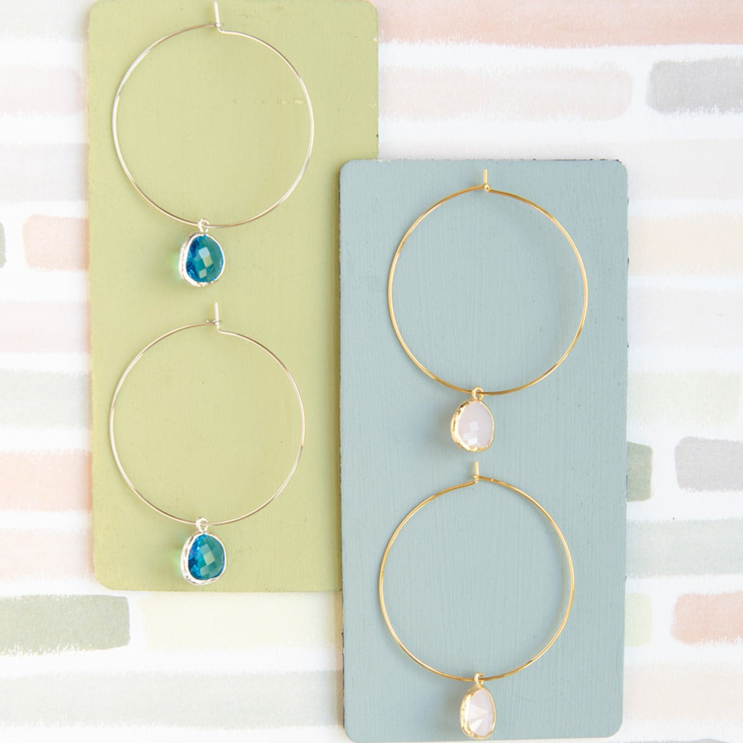 Customizable Large Hoop Earrings with Genuine Gemstones – Perfect for Weddings & Special Events