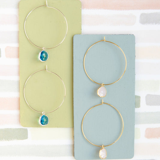 Customizable Large Hoop Earrings with Genuine Gemstones – Perfect for Weddings & Special Events