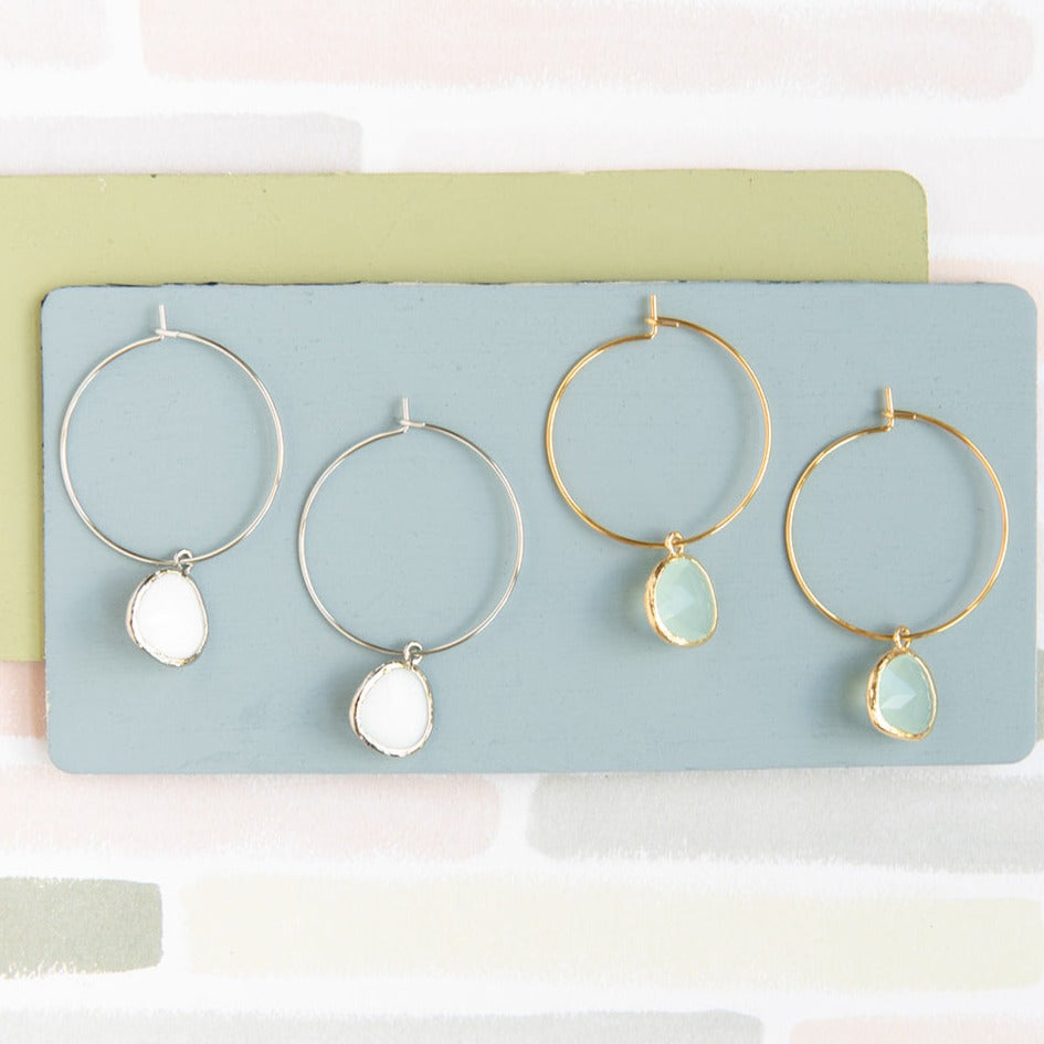 Faceted Glass Gemstone Hoop Earrings – Sterling Silver or 14K Gold Over Sterling | Elegant Statement Jewelry