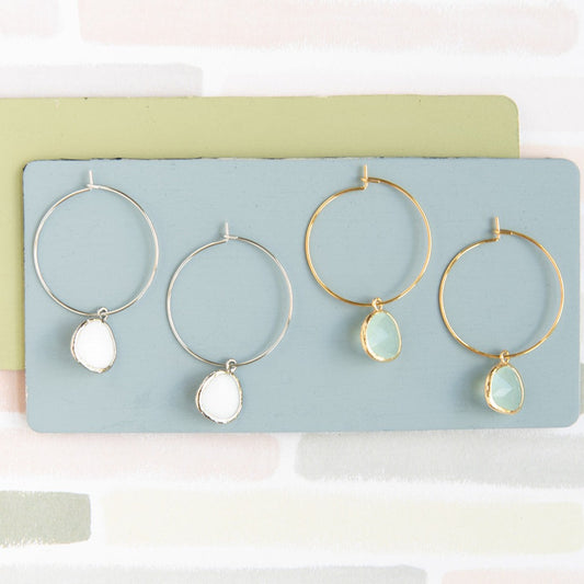 Faceted Glass Gemstone Hoop Earrings – Sterling Silver or 14K Gold Over Sterling | Elegant Statement Jewelry
