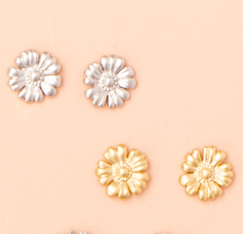 Mini Daisy Post Earrings – Sterling Silver or 14K Gold Over Sterling | Delicate Floral Studs