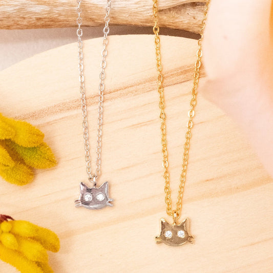 14k Gold or Sterling Silver Cat Face Charm Pendant Animal Pet Necklace