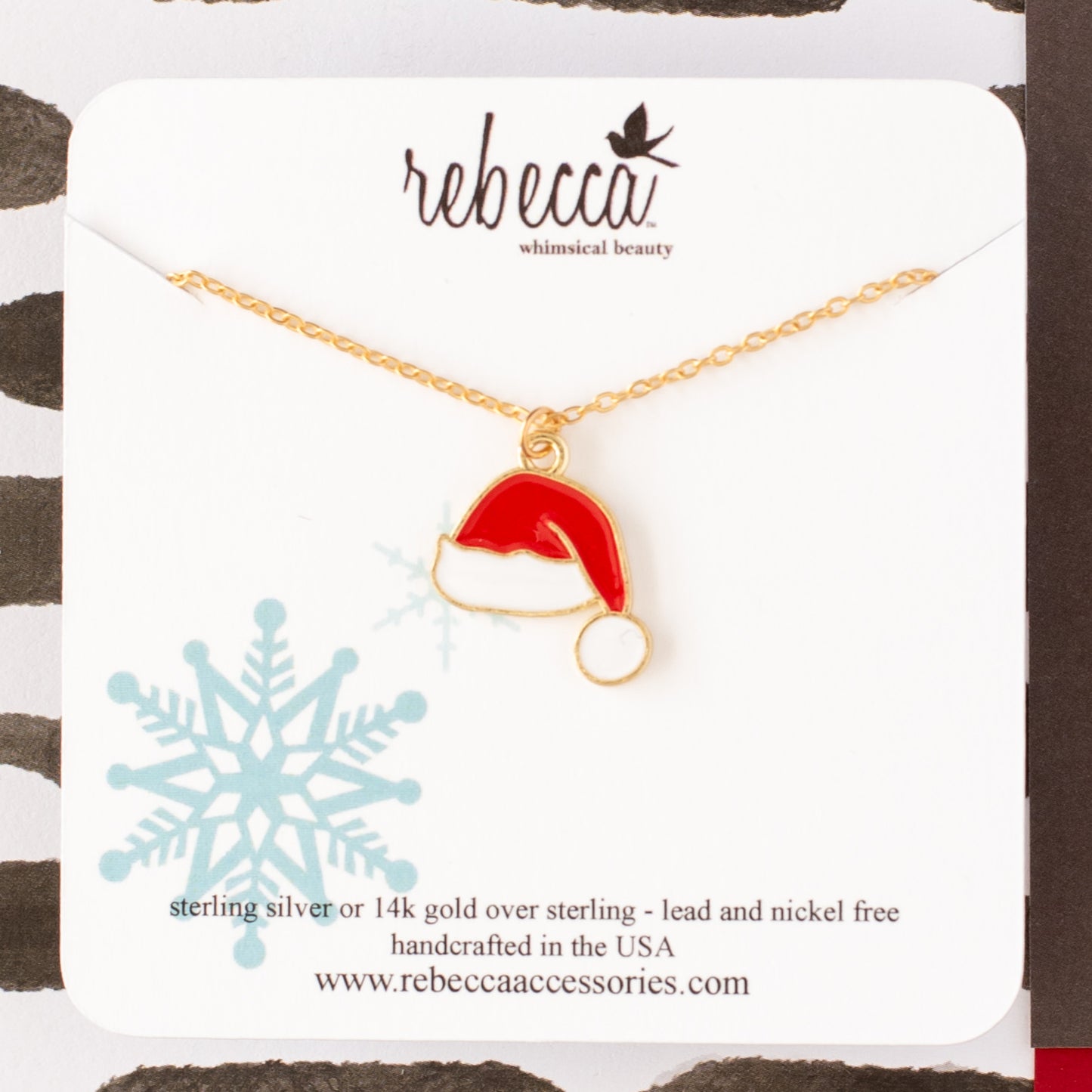 Enamel Santa Hat Necklace – 14K Yellow Gold Over Sterling Silver | Festive Jewelry for Kids and All Ages