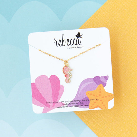 Seahorse Pink Enamel Charm Necklace Children’s Jewelry