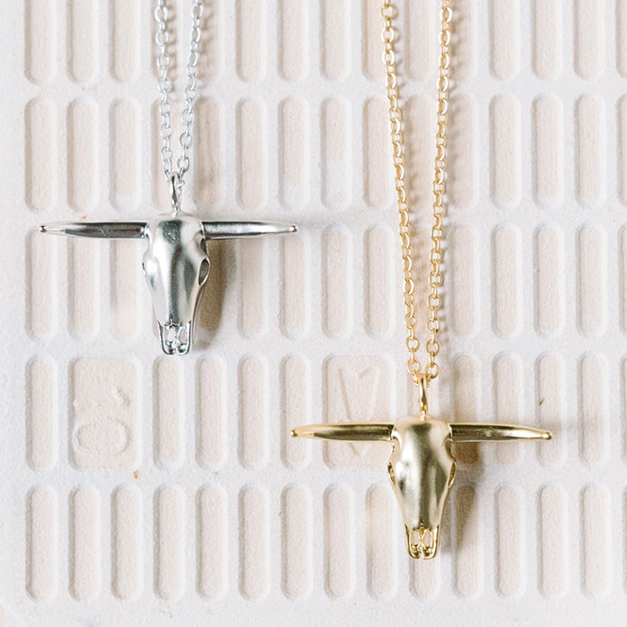 14k Gold or Sterling Silver Cow Steer Skull Charm Pendant Animal Necklace