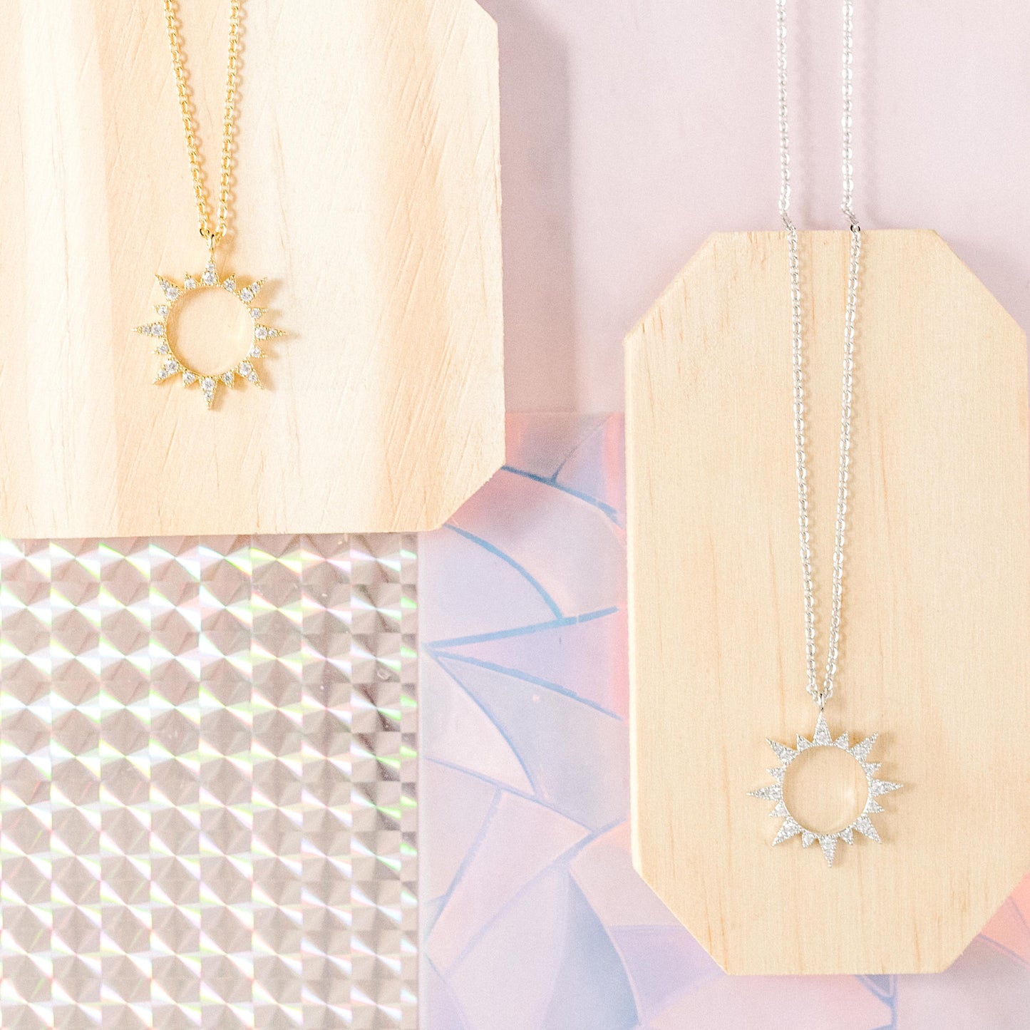 14k Gold or Sterling Silver Sun Cubic Zirconia Pendant Charm Necklace Celestial