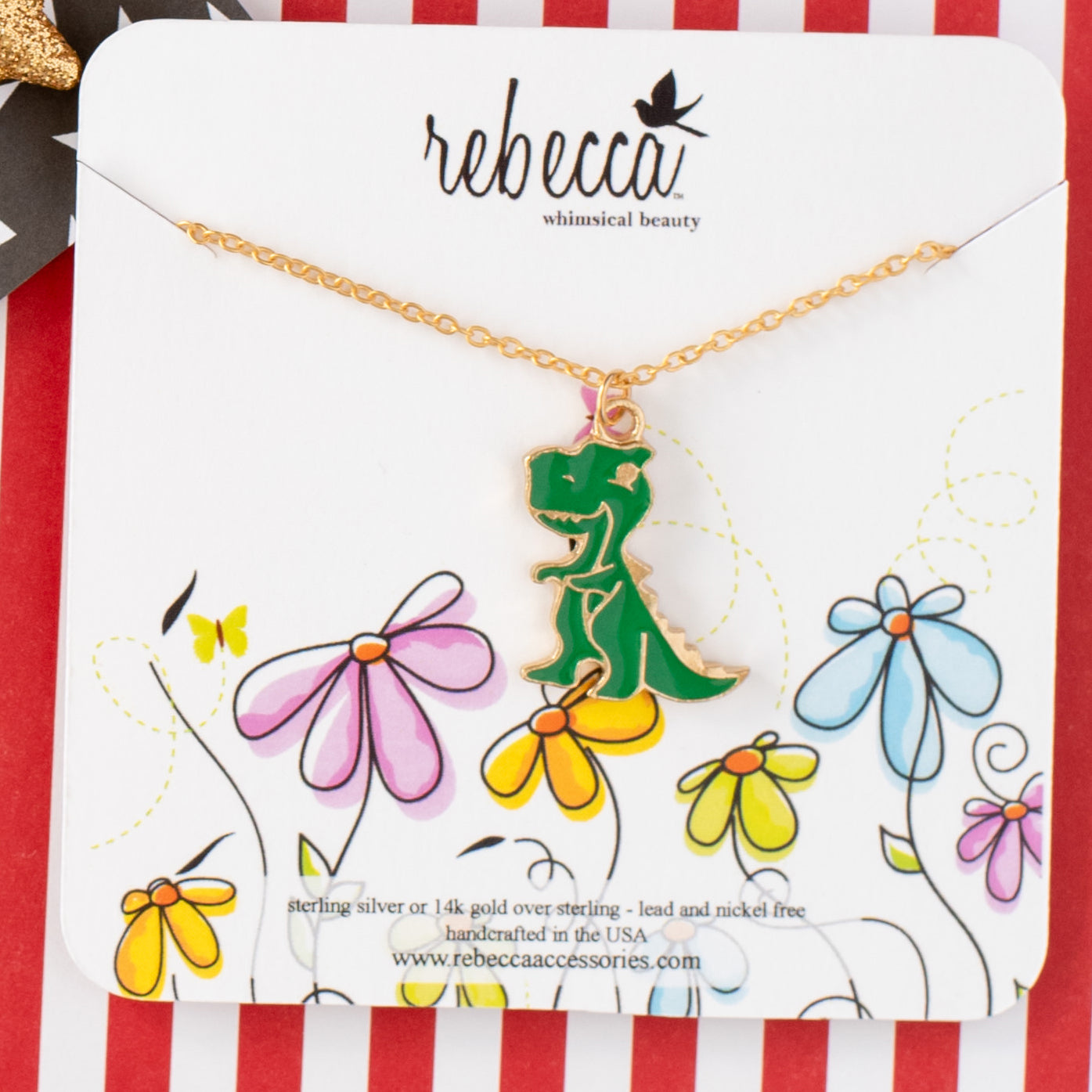 T Rex Enamel Charm Necklace - Children's