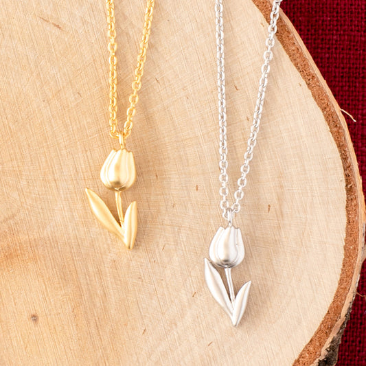 Tulip Flower Charm Necklace – Sterling Silver or 14K Gold Over Sterling Silver | Elegant Floral Jewelry