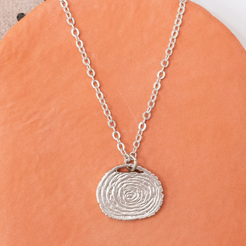 Tree Stump Impression Charm Necklace – Matte Sterling Silver or 14K Gold Over Sterling | Nature-Inspired Jewelry