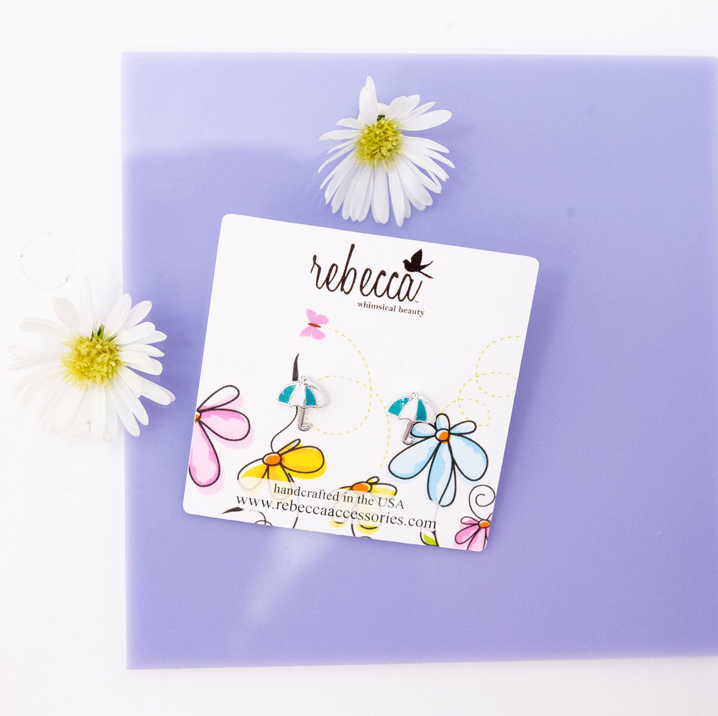 Blue and White Umbrella Enamel Post Stud Earring Children's Jewelry