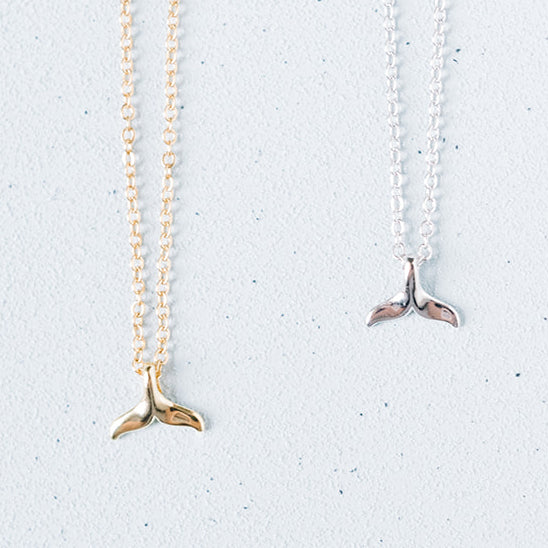 Mini Whale Tail Necklace – Sterling Silver or 14K Yellow & Rose Gold Over Sterling | Ocean-Inspired Jewelry