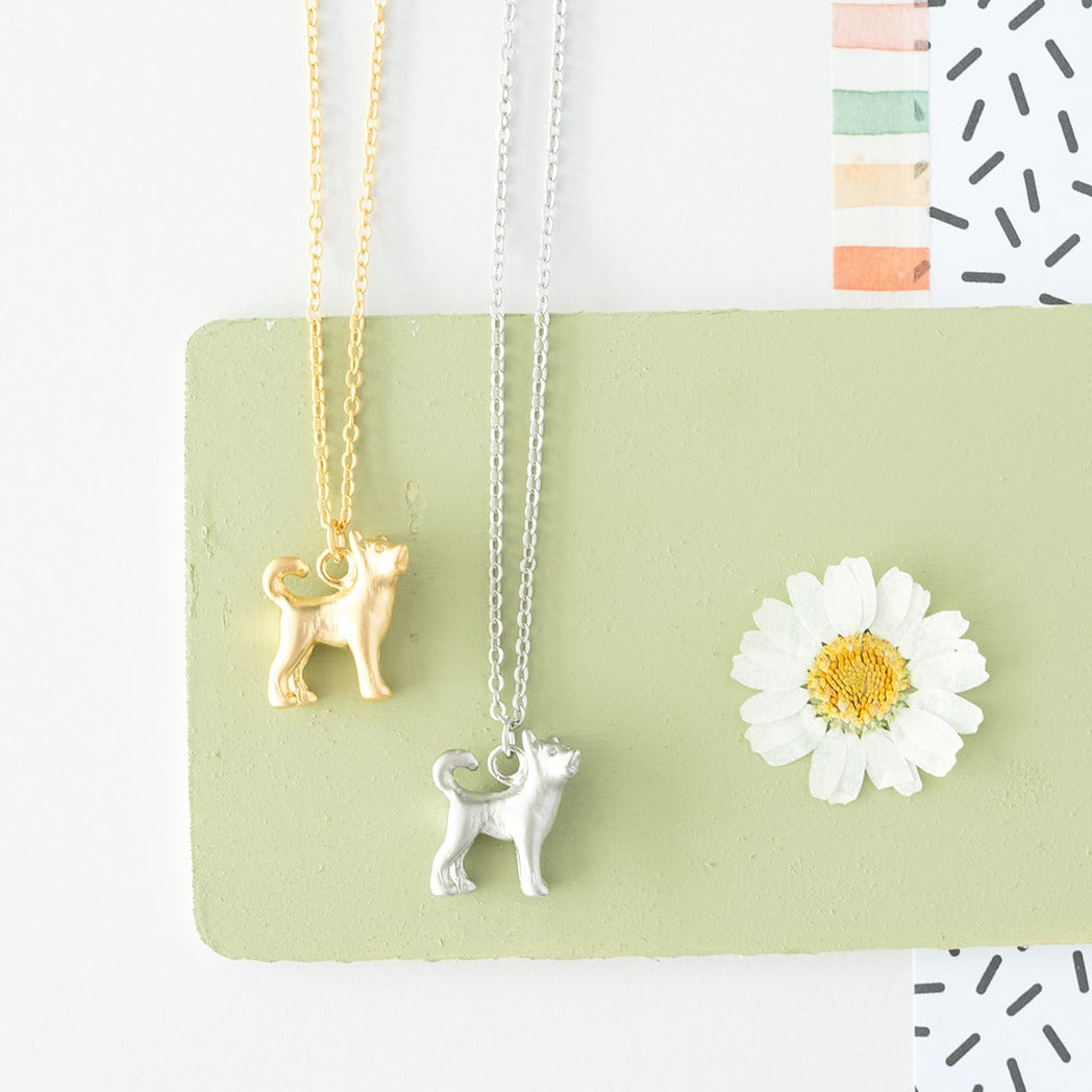 14k Gold or Sterling Silver Husky Dog Charm Necklace