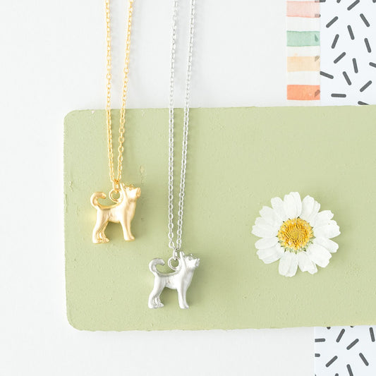14k Gold or Sterling Silver Husky Dog Charm Necklace