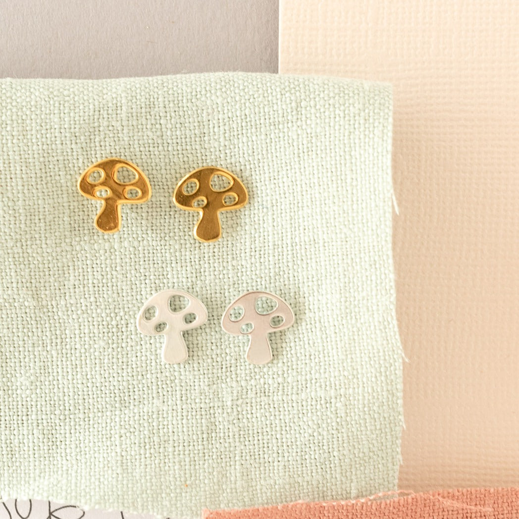 14k Gold or Sterling Silver Mushroom Post Earring