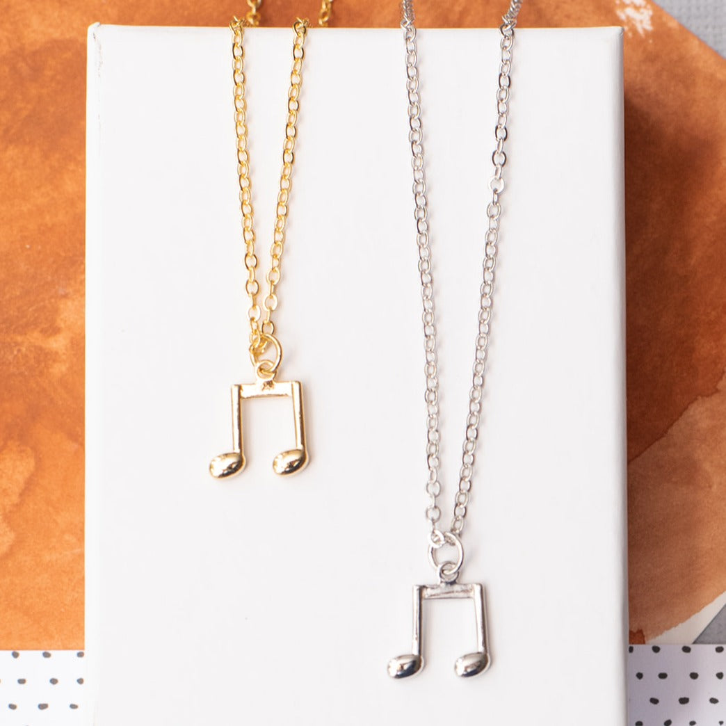 14k Gold or Sterling Silver Music Medium Note Charm Necklace