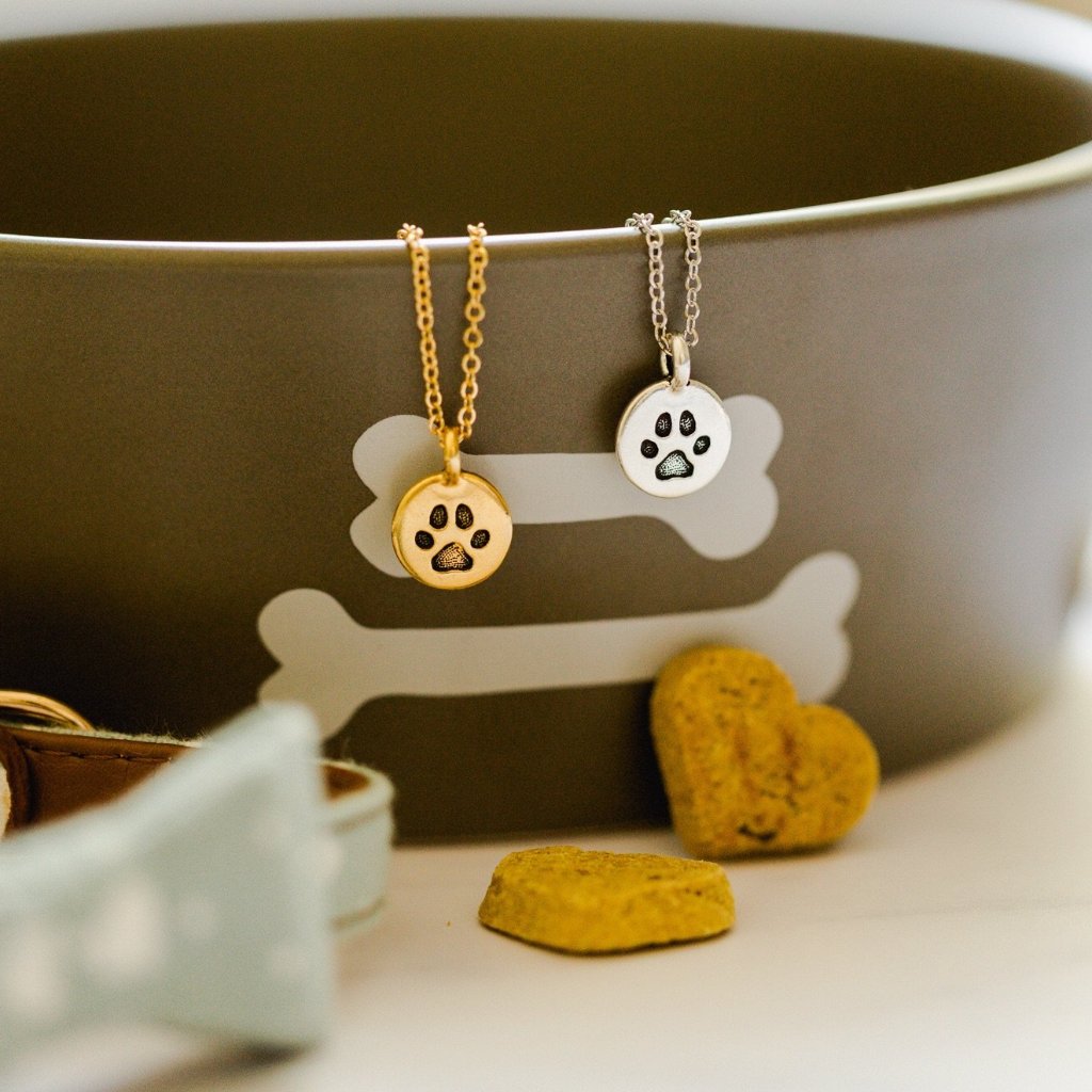 14k Gold or Sterling Silver Paw Print Disc Pendant Charm Animal Pet Necklace