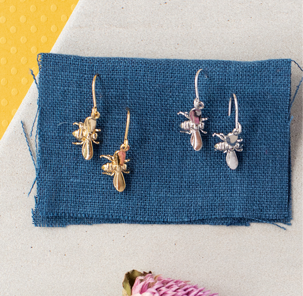 Flying Bee Dangle Earrings – Sterling Silver or 14K Gold Over Sterling | Nature-Inspired Jewelry