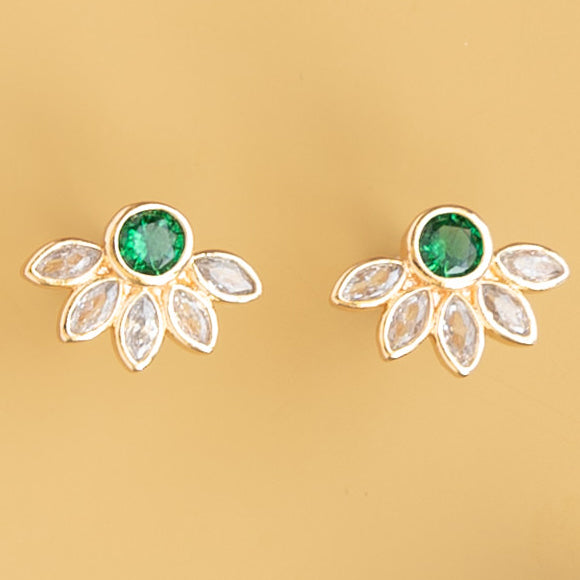 Emerald Flower Cubic Zirconia Post Stud Marquise Earring