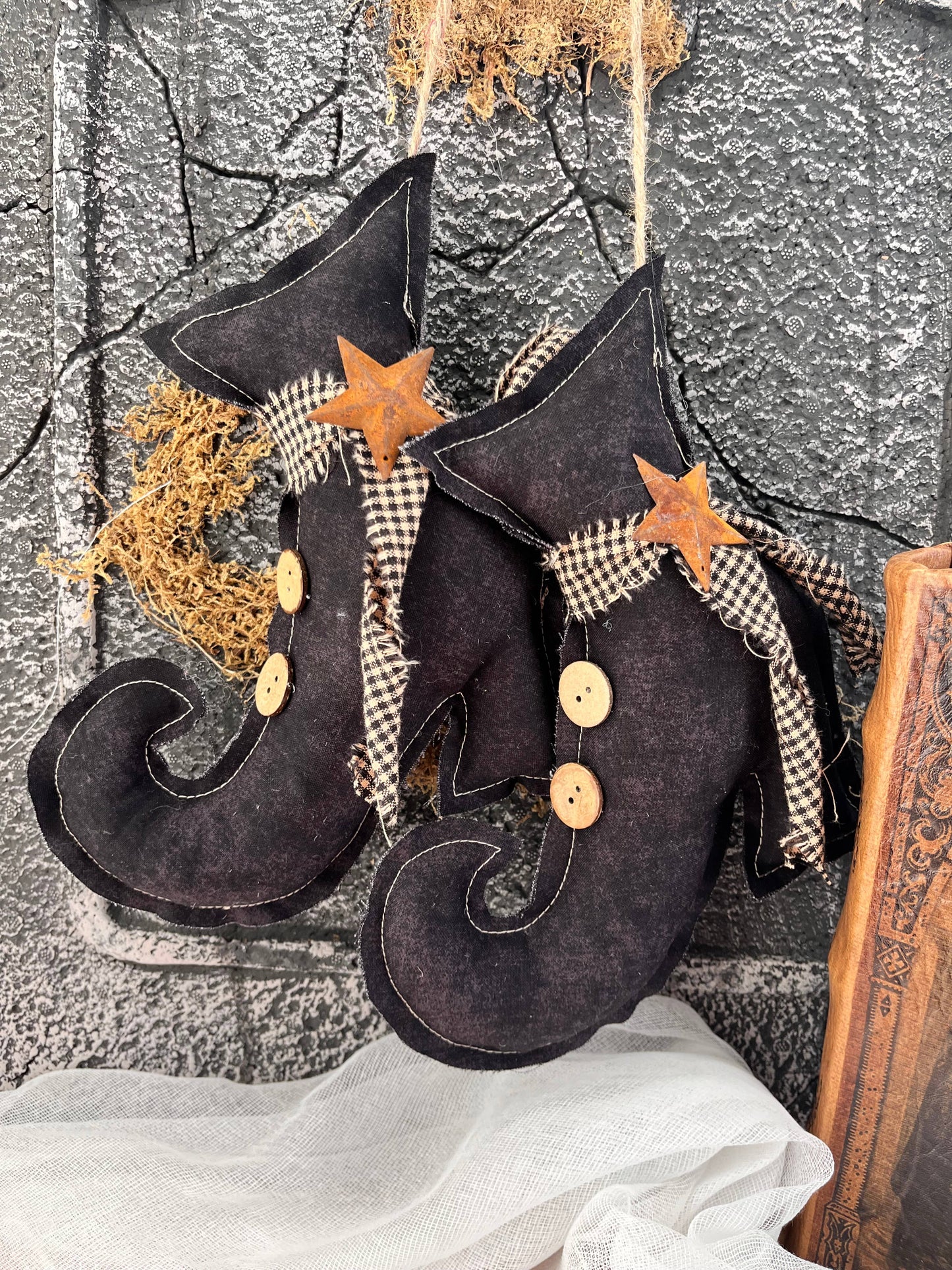 Hanging Halloween Witch Boots – Primitive Witch Boot Decor | Farmhouse & Rustic Halloween Decoration