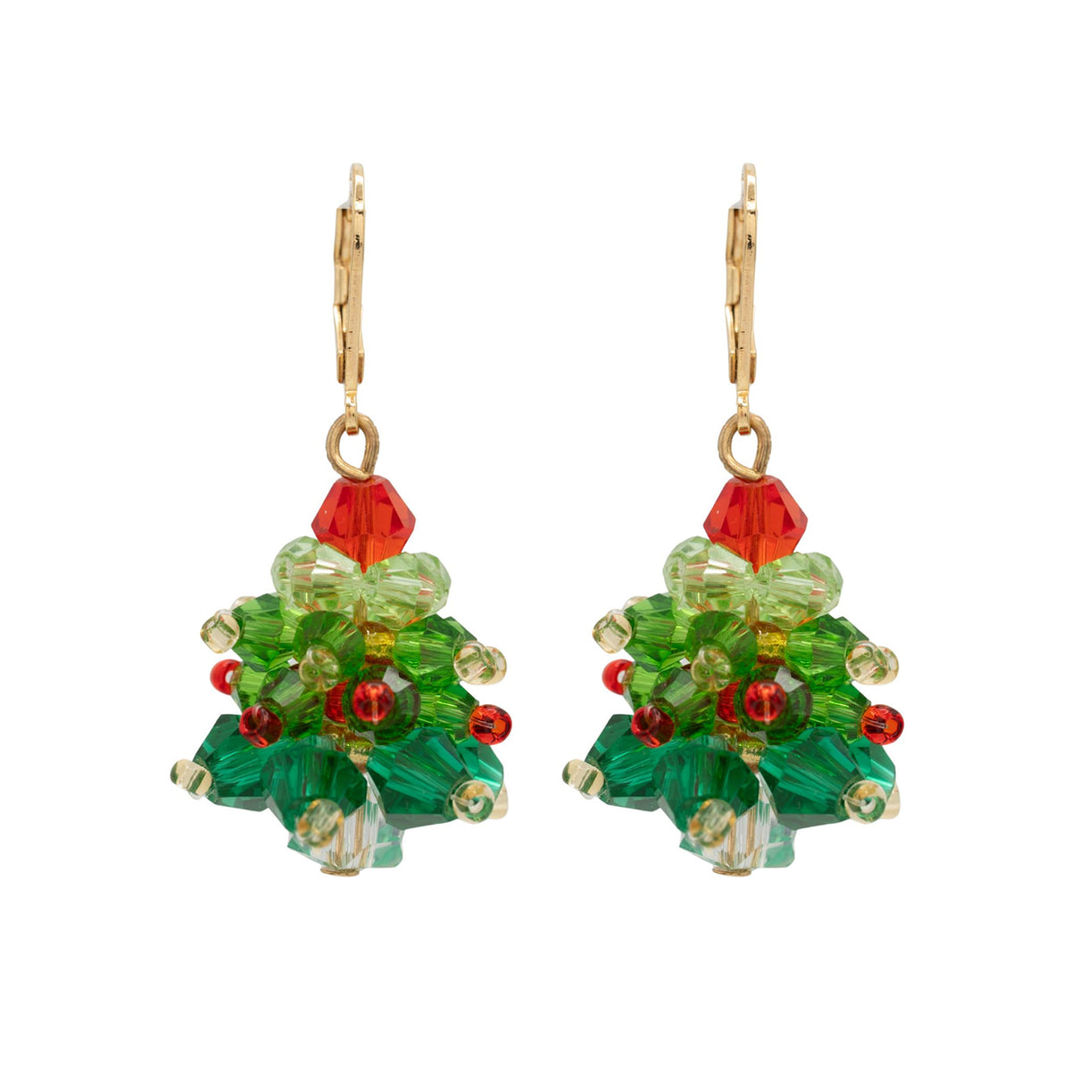 Beaded Christmas Tree Dangle Earrings Hypoallergenic Gold