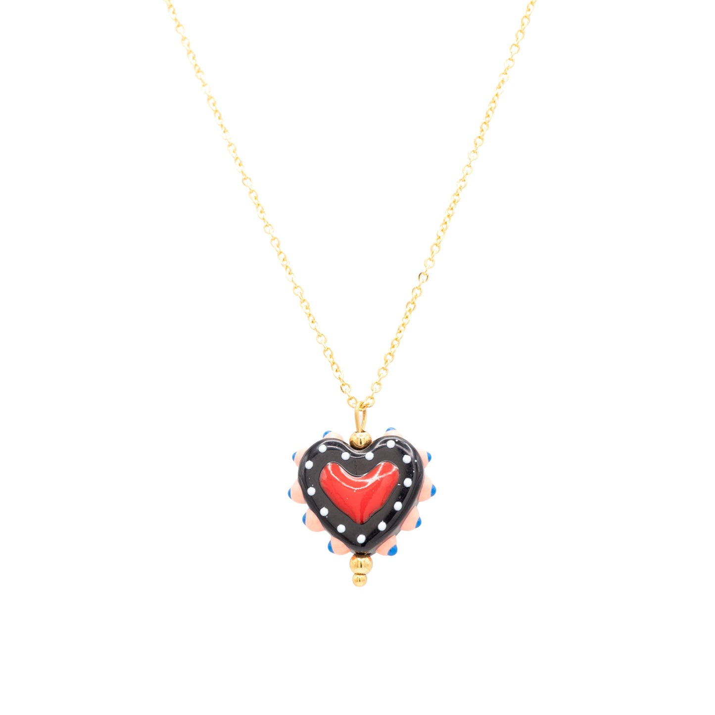 Handmade Glass Heart Charm 14k Gold Necklace Hypoallergenic