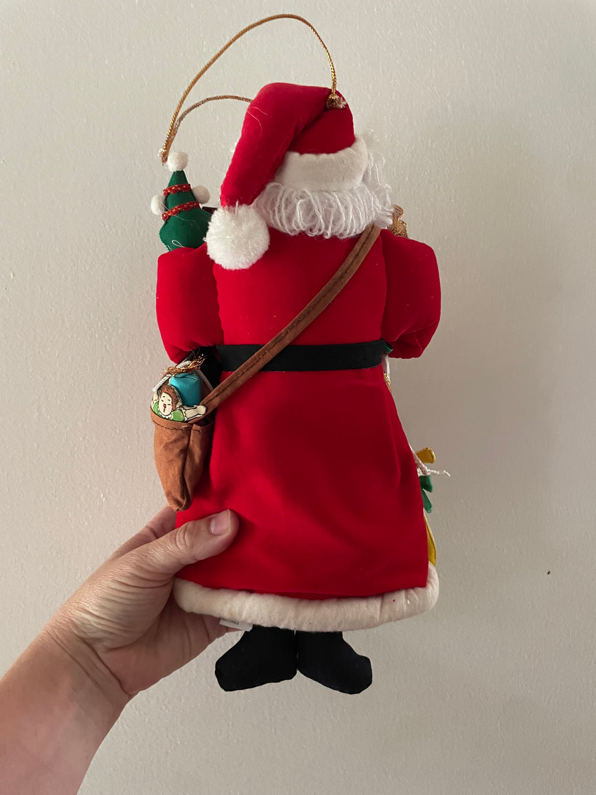 Vintage 1990s Christmas Corner Collection Santa Claus Ornament with Velvet Toy Jacket – 12" Hanging Holiday Decoration