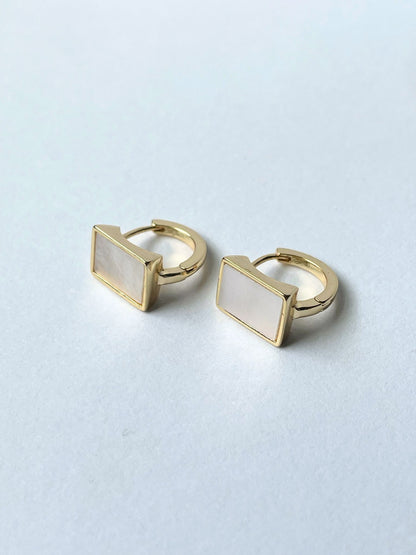 Mother of Pearl Huggie 14k Gold or Sterling Silver Earring