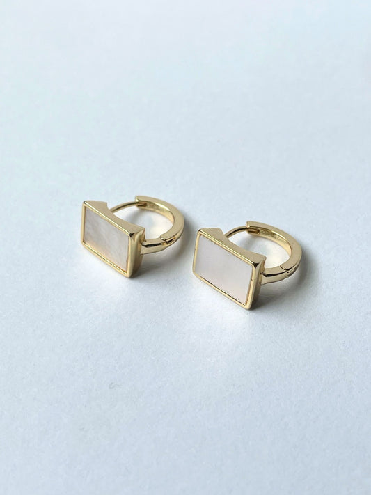 Mother of Pearl Huggie 14k Gold or Sterling Silver Earring