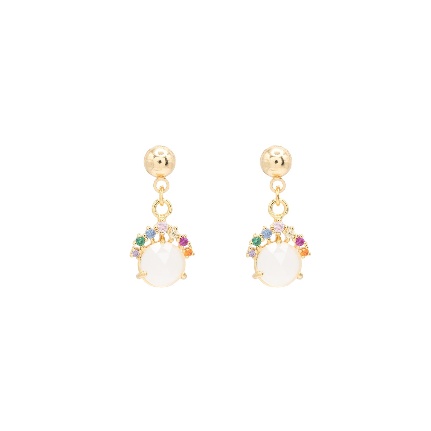 14k Gold Gemstone Rainbow Post Earrings Hypoallergenic