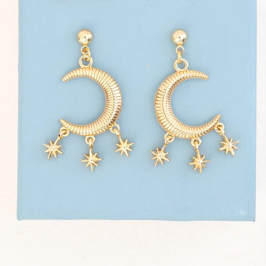 Crescent Moon Star Ball Post Dangle Earring Celestial