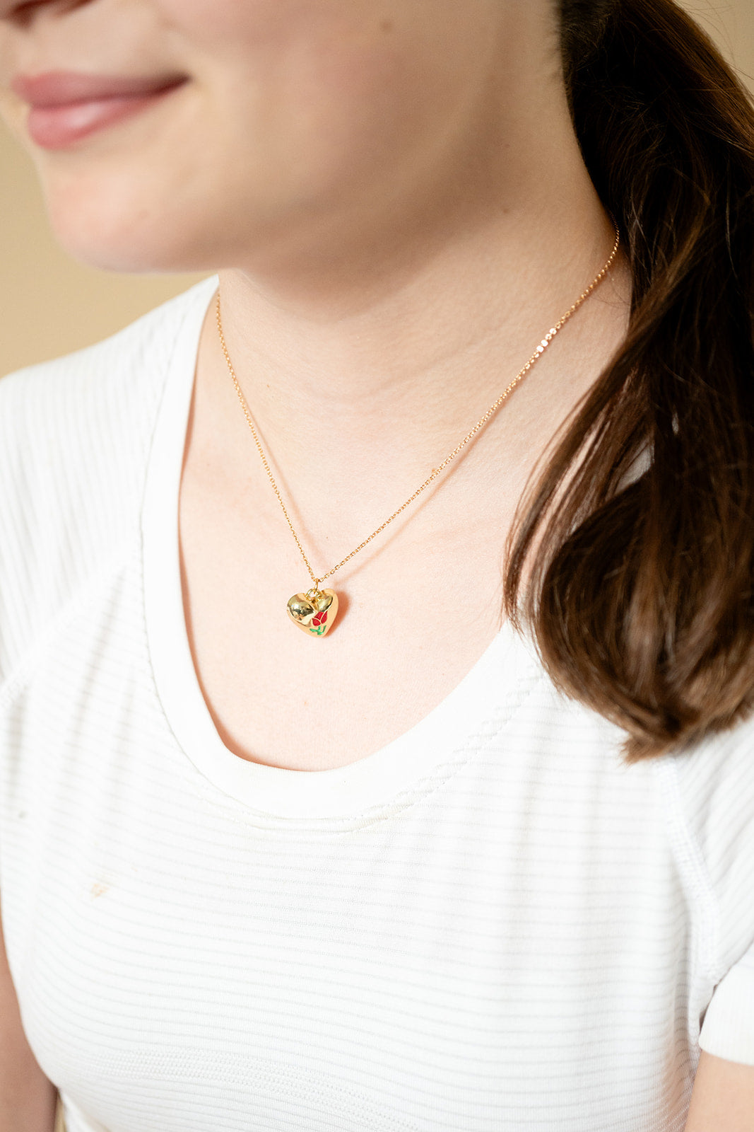 Gold Heart with Rose Charm Necklace Children's Jewelry Gift