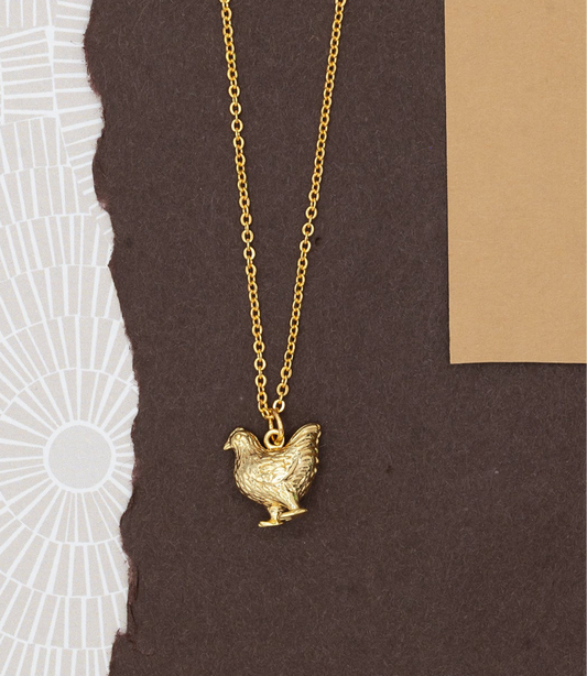 Chicken Charm Necklace 14k Gold or Sterling Silver Hypoallergenic Gift Farm