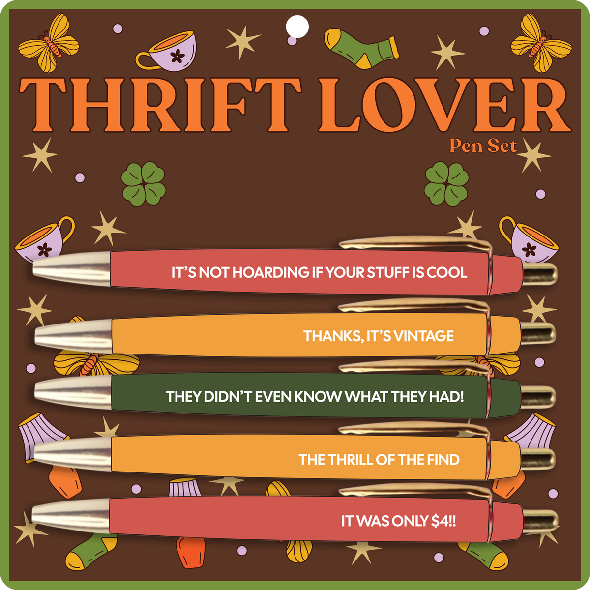 Thrift Lover Funny Pen Set – 5 Vintage-Inspired Pen