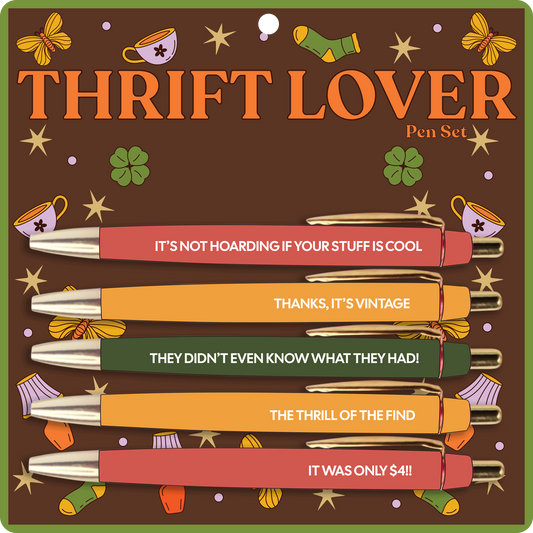 Thrift Lover Funny Pen Set – 5 Vintage-Inspired Pen