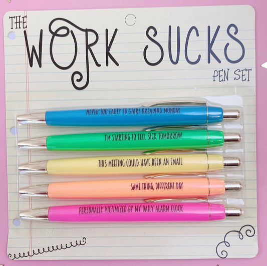 Funny Work Sucks Pen Set – 5 Pens for Coworkers & Office Gifts