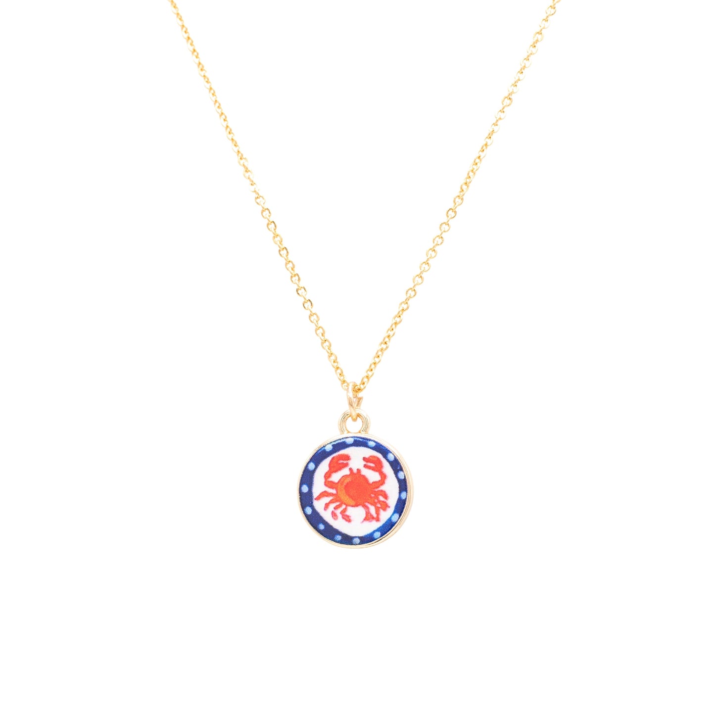 Enamel Crab Charm 14k Gold Necklace Hypoallergenic Ocean