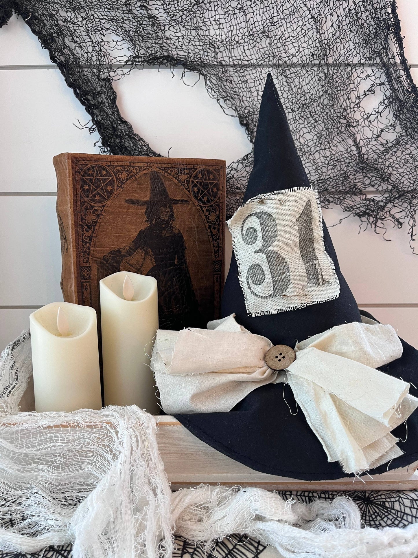 Primitive Halloween Witch Hat Decor – Handmade Rustic Witch Hat for Fall & Halloween Decorating