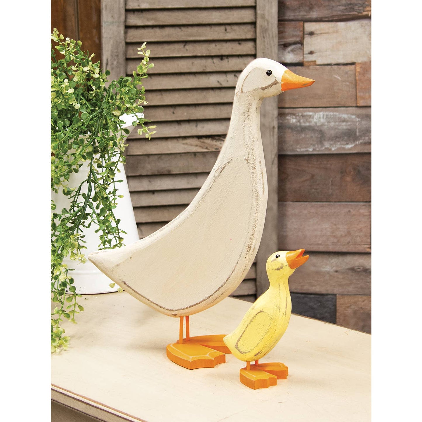 Distressed Carved Wooden Mama Duck Porch Goose- 13.75”H