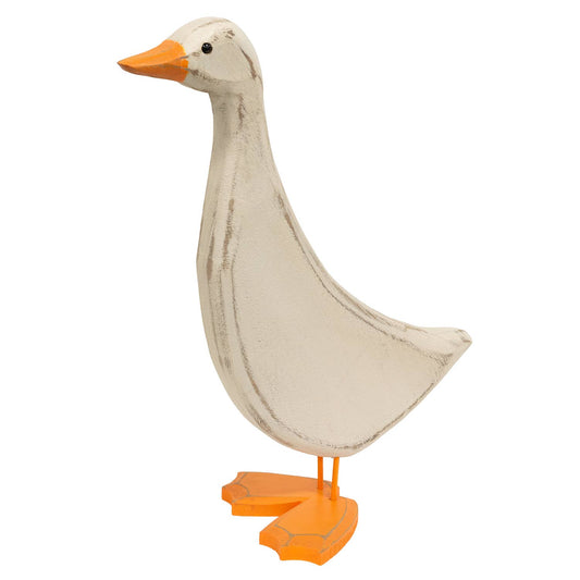 Distressed Carved Wooden Mama Duck Porch Goose- 13.75”H