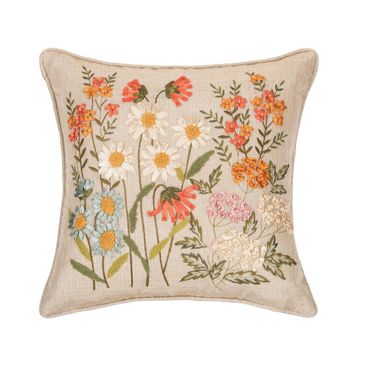 Daisy Garden Floral Ribbon Art Throw Pillow