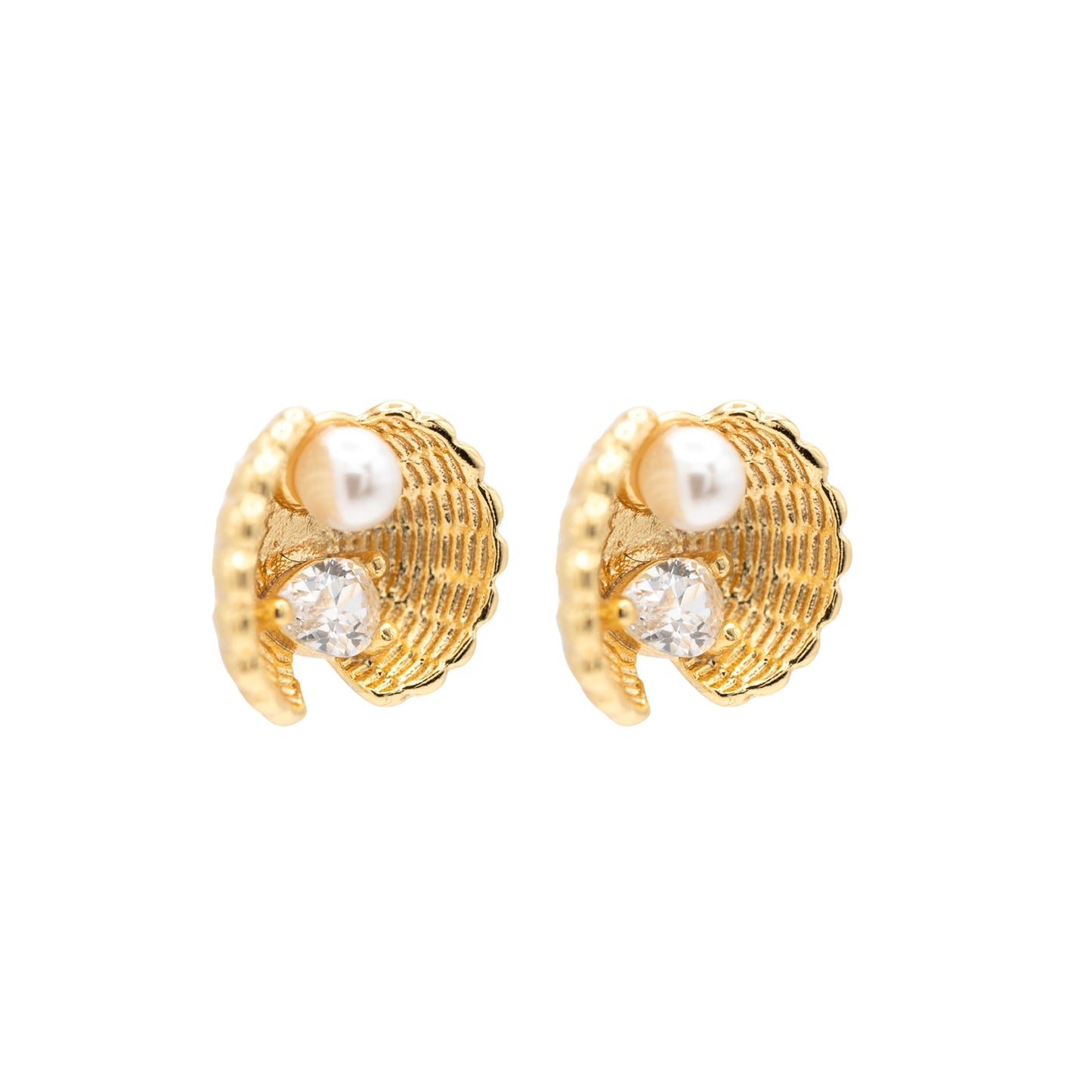 14k Gold or Sterling Silver Clam Shell Post Stud Earring Hypoallergenic