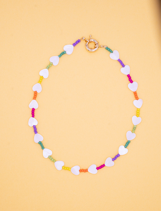 Rainbow Bead Heart Necklace Children's Jewelry Gift Giving