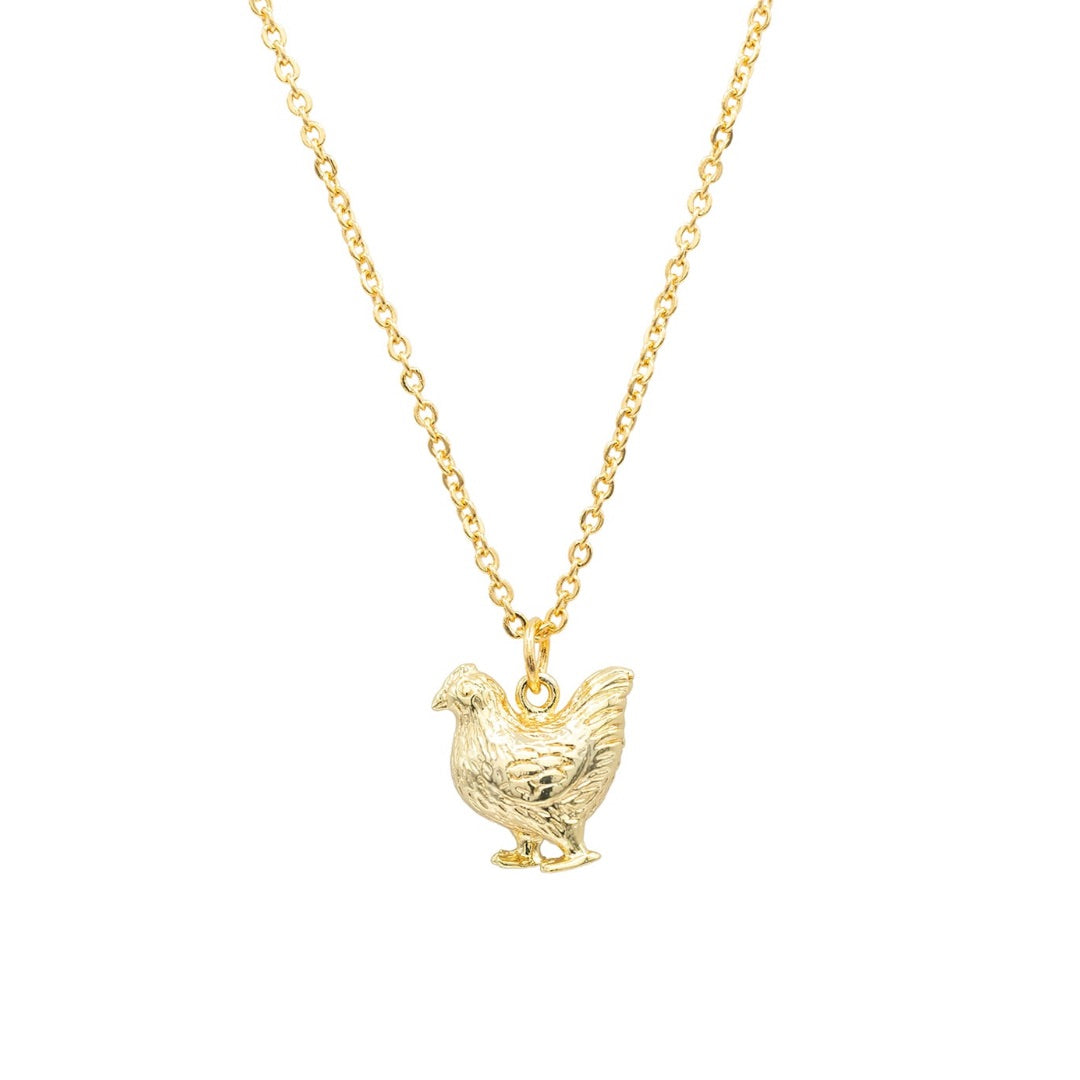 Chicken Charm Necklace 14k Gold or Sterling Silver Hypoallergenic Gift Farm