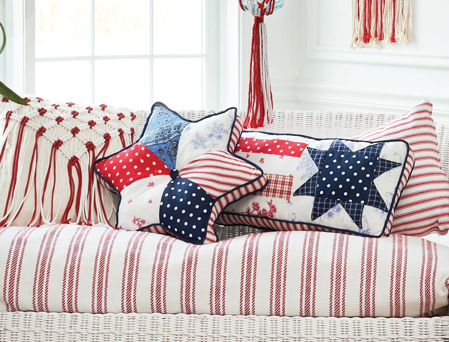 Patriotic Star Patchwork 4th Of July Throw Pillow
