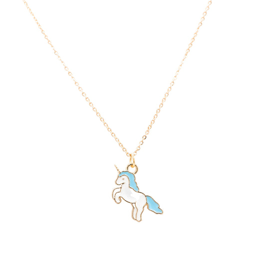 Blue Hair Unicorn Enamel Charm Children's Necklace