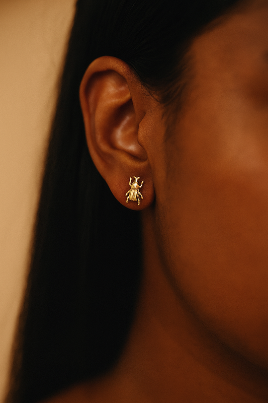 Beetle Bug Insect Post Stud Earring 14k Gold Hypoallergenic