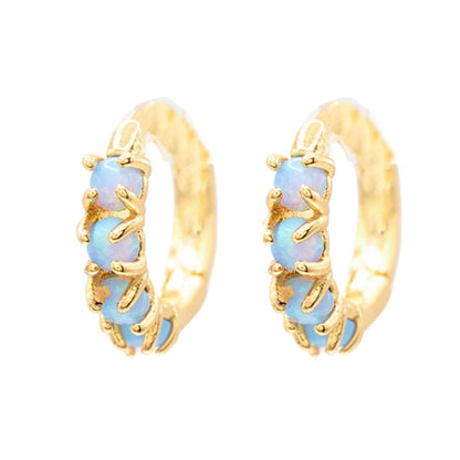 Blue or White Opal Huggie Hoop Earring Gemstone Gift Giving